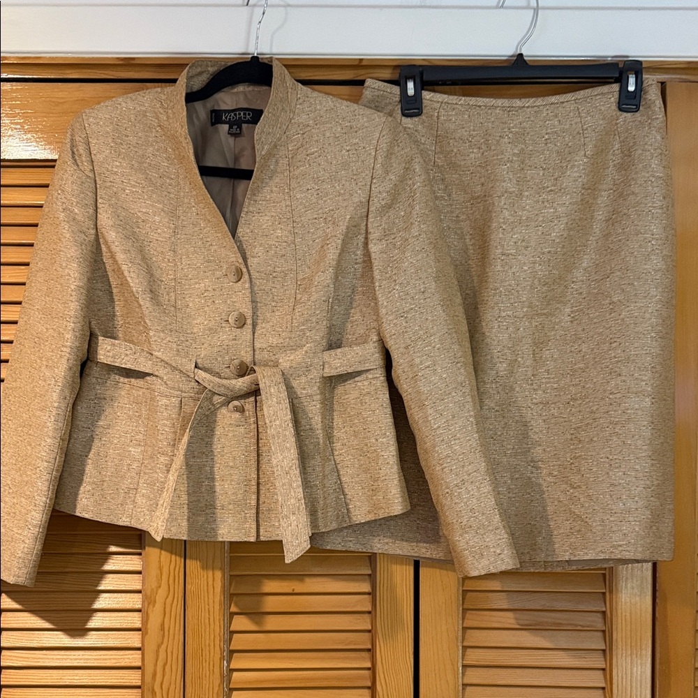 Kasper Beige Gold  Blazer and Skirt Ensemble